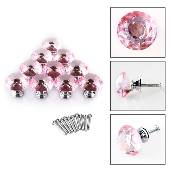 Diamond Shape 1.18" Cabinet Drawer Knob Pull Handle with Screw 10pcs Pink - Picture 3 of 6